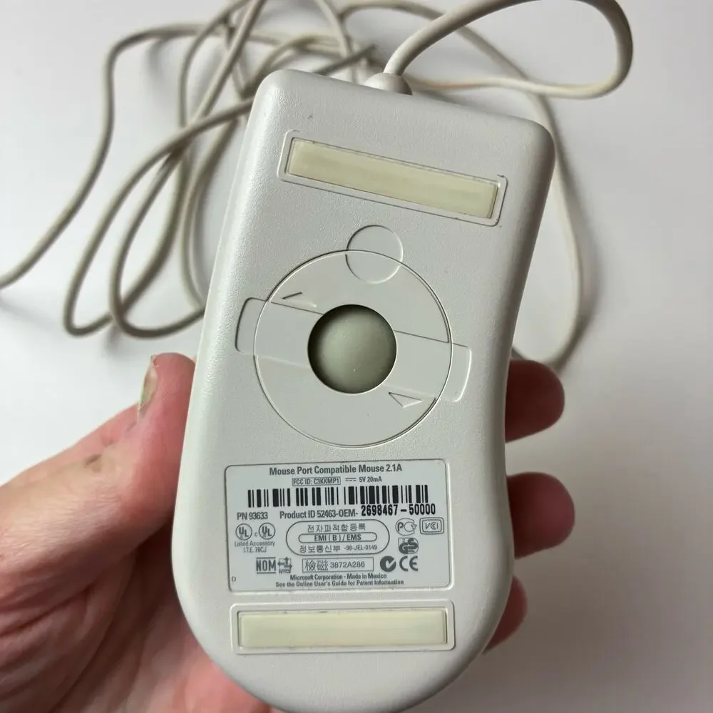 Vintg Microsoft 2.1A Mechanical Roller Ball Mouse Port Compatible Wired 2 Button